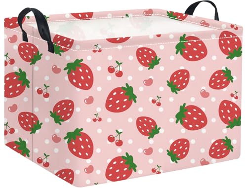 Image of Rectangular Baby Girl Basket Kids Baby Storage Basket Toy Storage Bin Organizer Box Room Decor(Strawberry)