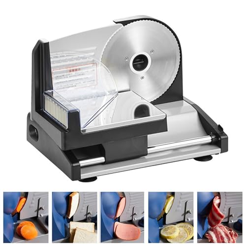 Cortadora De Carne Eléctrica, Cortadora De Carne Y Pan, Cuchilla De Acero Inoxidable Extraíble De 7,5, Grosor Ajustable De 1-15mm, Pies De Succión Antideslizantes, Fácil De Limpiar (200W)