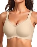 Vertvie Wireless Bras for Women No Underwire Supportive Mesh Crossover Bra Seamless Push Up Full Coverage Everyday Bralettes(Semolina,Large)