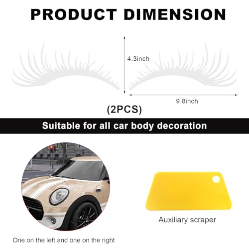 Image of KVAEY 2 PCS Car Headlight Eyelash Stickers, Cute Fake Eyelashes Decal for Bumper Auto Body Window, Waterproof Reflective PET Charming Eyelash Sticker Funny Decor for Car SUV Truck (White)