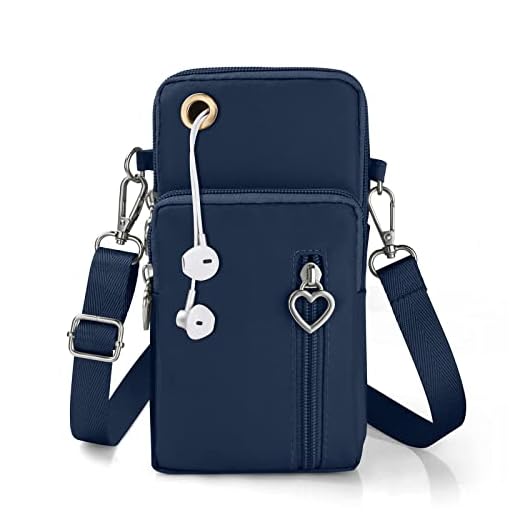 Bolsa transversal para celular feminina, bolsa tiracolo pequena de nylon, bolsa para celular, bolsa mini carteira, com porta para fone de ouvido (azul), Azul, 1