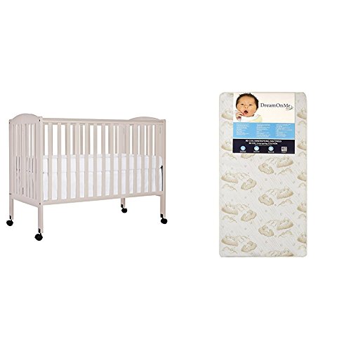 Dream On Me Full Size 2 in 1 Folding Stationary Side Crib with Dream On Me Spring Crib and Toddler Bed Mattress, Twilight