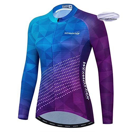 Camisa de ciclismo manga longa feminina top de bicicleta inverno lã térmica montanha estrada corrida