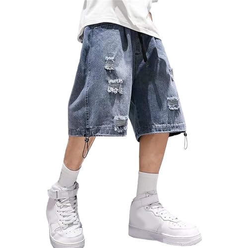 Shorts vaqueros rasgados casuales para hombre verano miniatura 1