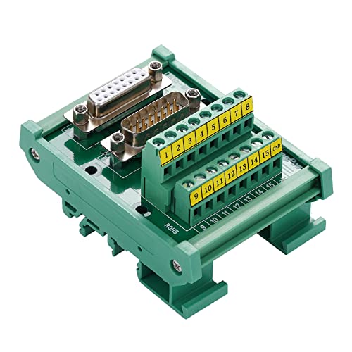 Jienk DB15 Male/Female D-SUB Din Rail Mount Interface Module, RS232 Serial to 15Pin Port Terminal Breakout Board