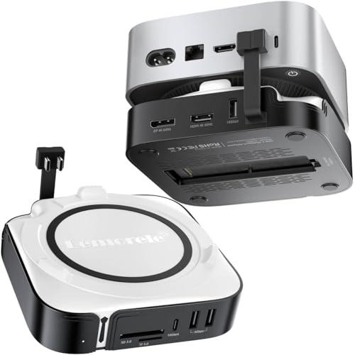 Image of Lemorele Mac mini M4 Docking Station - Dual HDMI + DisplayPort withTriple Monitor Support, 8TB SSD Enclosure, 10Gbps USB-C /USB-A,SD /TF Card Reader - Compatible with Mac mini M4 & M4 Pro
