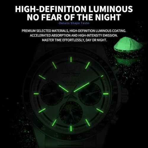 Image of OLEVS Men's Automatic Watch Batteryless Waterproof Mechanical Self Winding Stainless Steel Dress Luxuxry Wrist Watch with Tourbillon, Day-Day-Year & Chronograph Gift for Him Relojes de Hombres