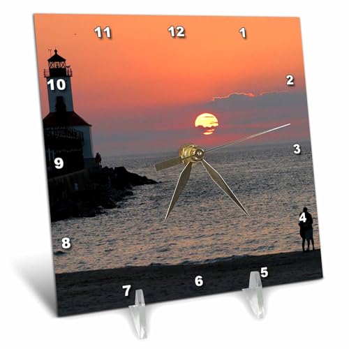 3dRose 6x6 Desk Clock - USA, Indiana, Indiana Dunes State Park Lighthouse - US15 AMI0246 - Anna Miller Lighthouses