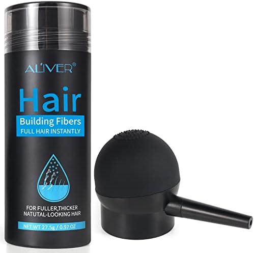 Aliver Hair Fibers for Thinning Hair & Spray - Black - 27.5 Gr, Undetectable Natural Formula - Thicker Fuller Hair in 15 Seconds - Conceals Hair Loss & Look Younger - Designed for Men & Women