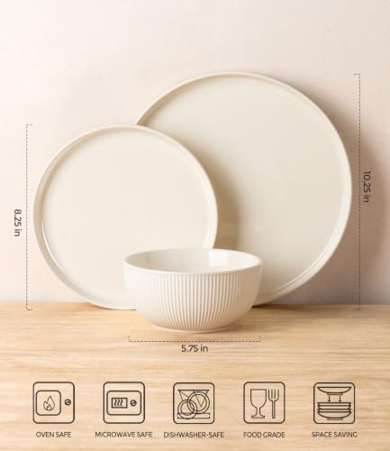 Image of TheTerra Ceramic Dinnerware Set for 4, 12-Piece Plates and Bowls Set