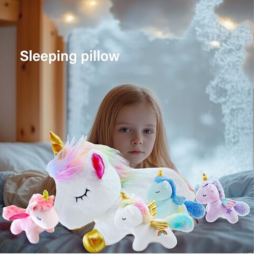 YUNCOL Unicorn Stuffed Animal,Cute Unicorn Mommy Stuffed Animal with 4 Baby Unicorns Plush in Tummy,Kawaii Unicorn Plush Toy Gift for Kids Girls Boys by YUNCOL - Image 4