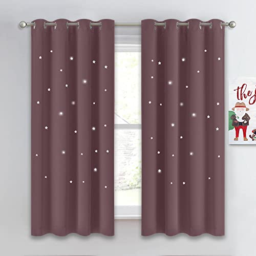 Image of NICETOWN Star Cut Out Curtains for Kids Room, 2 Panels Starry Sky Blackout Curtains Window Treatments for Nursery and Bedroom Decor, W52 x L63 Inches, Dry Rose