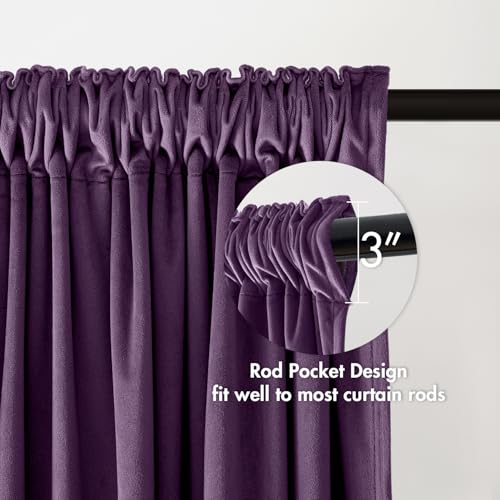 Image of MIULEE Purple Blackout Velvet Curtains Drapes 90 Inch Long 52 inchx90 inch Bedroom | Luxurious Bedroom Living Room Decor, Room Darkening, Thermal Insulated, Rod Pocket Design, Super Soft Fabric