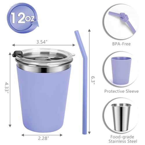 Image of Vermida Kids Cups with Straws and Lids Leak Proof, 12oz Sippy Cups for Toddlers 1-3, Spill Proof Cup Stainless Steel Kids Cups with Lids for School, Outdoor, 4 Pack