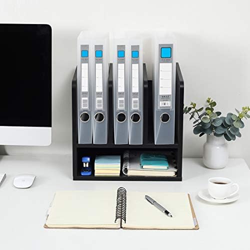 EasyPAG Wood Desktop A4 File Holder Folder Organiser Magazine Storage Rack Versatile Desk Tidy Filing Tray,Grey,324x324x252mm,Upgrade