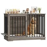 FirFurd Dog Crate Furniture Dog Cage for Large Breeds Wooden Puppy Kennel with Sliding Doors & 2 Bowls Heavy Duty Pet House Indoor Sideboard Cabinet Brown 120x90x60cm