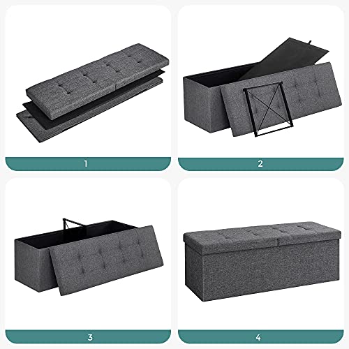 Miniatura 5 de SONGMICS Puff Almancenaje, Banco Almacenaje Plegble, 38 x 110 x 38, Tapa Abatible, Taburete con Reposapiés, Carga de 300 kg, para Entrada Sala de Estar, Dormitorio, Gris Pizarra LSF76GYZ