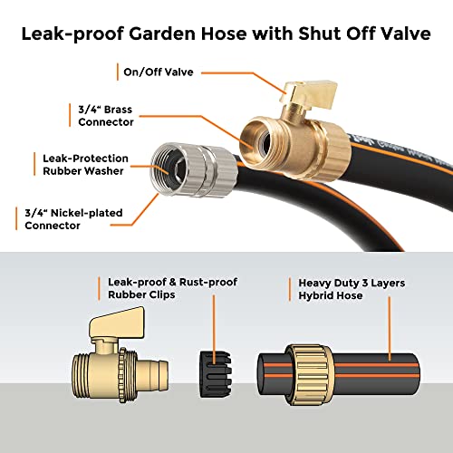 Giraffe Tools Hybrid Garden Hose 25Ft, 5/8" Water Hose With Shut Off Valve, Heavy Duty, Flexible, Leakproof Black Garden Hose With Male And Female Fittings In Outside Garden, Yard #TOP2