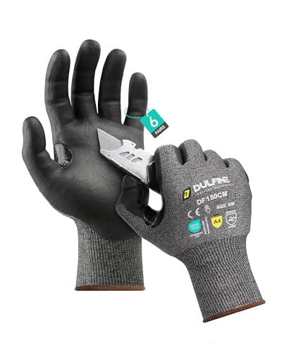 Image of DULFINE A3 /A4 /A9 Cut Resistant Work Gloves for Men Women,Touchscreen Foam Nitrile Coated,Ideal for Glass Cutting Wood Carving