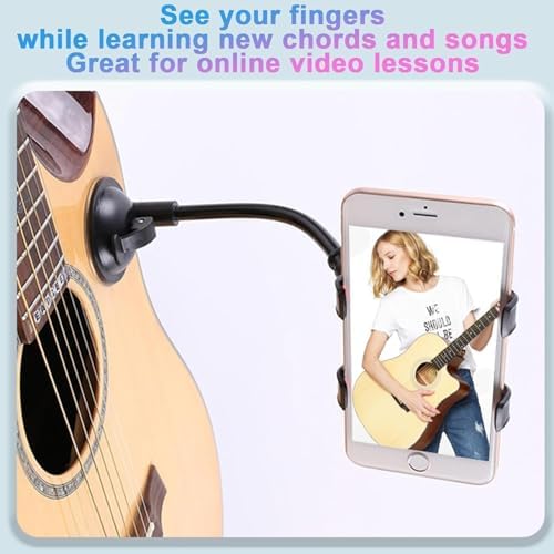 Phone Holder for Guitar Gooseneck Mount, Removable Suction Cup Phone Holder Head for Live Broadcast Teaching Video Recording Android and iPhone Compatible Acoustic/Electric Guitar/Bass