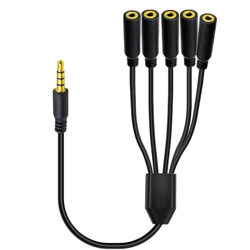 Cable de audio estéreo TRRS de 3,5 mm divisor de un macho a cinco hembras de 1 pie