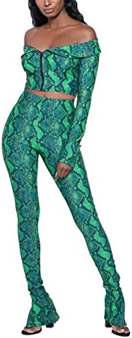 Yiershu Women s Sexy Floral Ruffles Off Shoulder 2 Pieces Outfits Casual Bodycon Long Sleeve Jumpsuits Rompers Green X Large