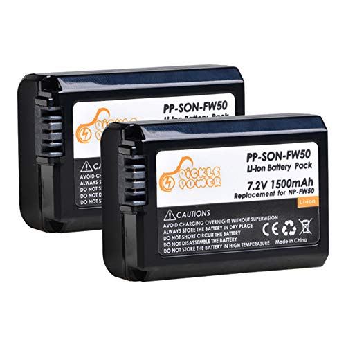 🛒 Crazy Deals NP-FW50 Pickle Power 2-Pack Camera Battery Replacement for Sony A6000, A6500, A6300, A7, A7II, A7SII, A7S, A7S2, A7R, A7R2, A7RII, A55, A5100, Rechargeable Li-ion Batteries, 1500mAh, 100% Compatible