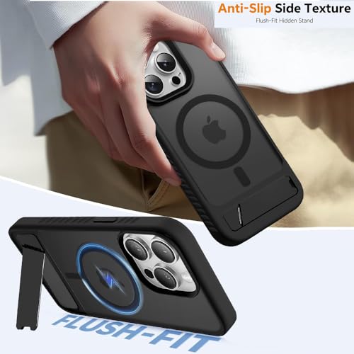 Image of KARWAN️Ultra Hybrid Matte Back Cover Case Compatible with Stand Magnetic for iPhone 15 Pro | Mag-Safe Wireless Charging | Camera Bump Protection -(Black)