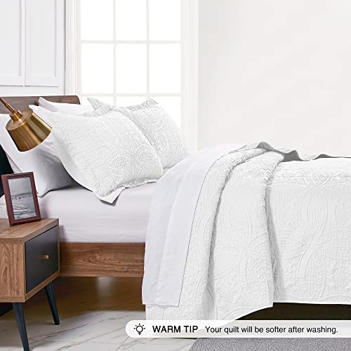 Love's Cabin Quilts For Queen Bed White Bedspreads - Soft Bed Summer Quilt Lightweight Microfiber Bedspread- Modern Style Coin Pattern Coverlet For All Season - 3 Piece (1 Quilt, 2 Pillow Shams) #TOP3