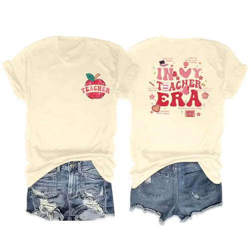 Image of Teacher Shirts Women Teach Print Graphic Tees Kindergarten Elementary Teaching Life Shirts Back to School Tees Tops