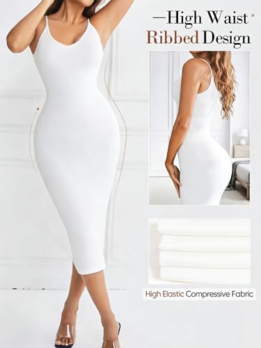Image of Full Slip for Under Dresses Summer Bodycon Dress for Women Sleeveless Casual Party Shapewear Slip Midi Body Shaper Dress
