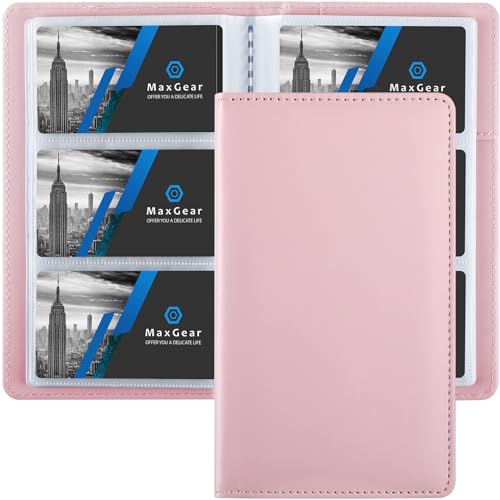 MaxGear Business Card Organizer, 240 Cards Book Portable Business Card Holder for Men & Women, Professional PU Credit Cards Binder File Storage, Light Pink