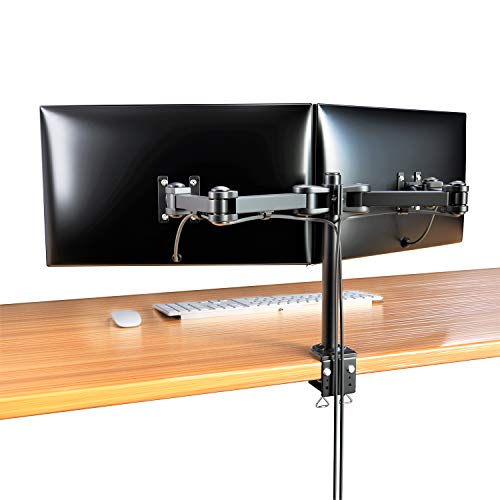 Image of Rife Heavy-Duty Dual Monitor Stand, Up to 32 inch Screens, Max VESA 100x100mm, Max Load 12kg, Sleek Black Design, Ideal for Home & Office Use