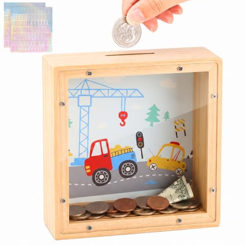 Image of MHJY Wooden Piggy Bank for Kids Personalizable DIY Coin Bank for Girls Boys