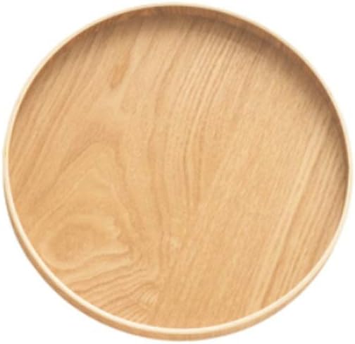 Plate Wooden Round Tray Breakfast Plate And Wind Household Large Fruit Snack Saucer Storage Tray Dinner plate (Size : Large) (Small)