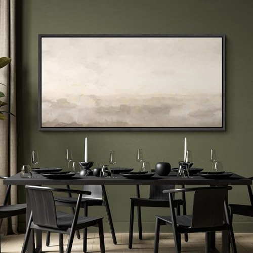 Image of MUDECOR Extra Large Framed Canvas Print Wall Art Soft Neutral Horizon Minimal Abstract Landscape Antique Ready to Hang Painting for Living Room Bedroom Multi-Sizes - 60 inchx30 inch