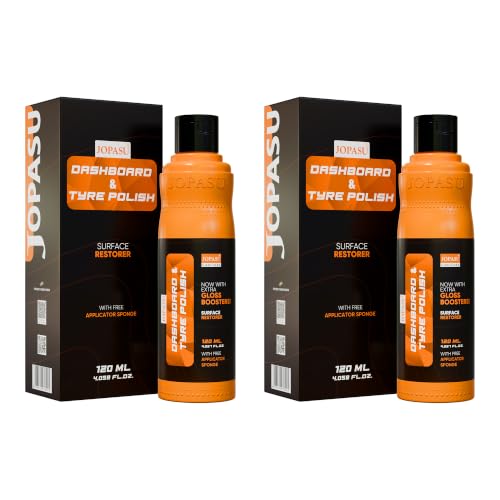 Image of Jopasu Dashboard & Tyre Polish | 120ml (Pack of 2) | Multi Purpose - All in one | Dark Shine for Dashboard, Tyres, Vinyl, Plastic | Restores Interiors, Trims & Faded Tyres