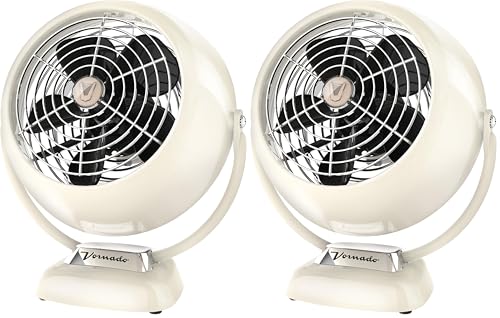 Image of Vornado VFAN Jr. Vintage Fan | Small Metal Retro Air Circulator for Cooling & Decor | 2 Speeds, Adjustable Tilt | Vintage White (Pack of 2)