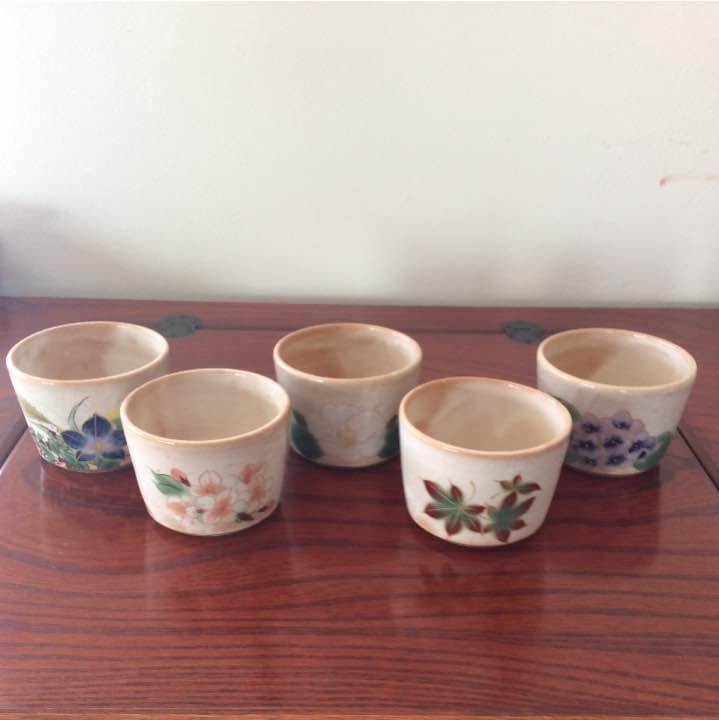 清水焼 とうあん(白掛五草花) 蕎麦猪口 清水焼 とうあん(白掛五草花)