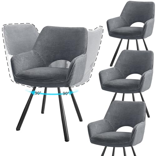 JIJIAN 4er Set Esszimmerstuhl Drehbar mit Armlehne, Drehbar 180°, Küchenstuhl, Moderner...
