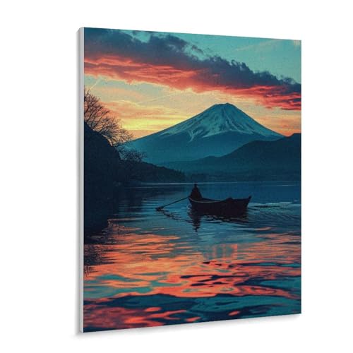 数字油絵 ラッセン 夕暮れ時の富士山の前の湖のボート デジタル油絵 数字キットによる絵画 DIY絵 手塗り 美しい日本の風景写真 魅惑的な色彩の風景 数字キット塗り絵 壁飾り ホーム オフィス装飾 数字塗り絵 手工芸 初心者 大人 子供 贈り物 40×50