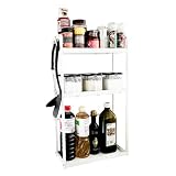 楽喜LIFE コンロ奥ラック3段 コンロ横収納ラック 約W35×D14×H61cm 調味料収納 タワー キッチン横収納ラック 高さ調節可能 コンロ隙間 フック付き (ホワイト, 幅35cm)