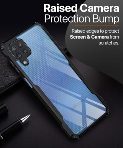 Image of WOW IMAGINE Shock Proof Clear Back Cover Case Mobile Cover for Galaxy M32 4G (Hard | Hybrid PC + TPU | Full Armour Device & Camera Protection | Black)