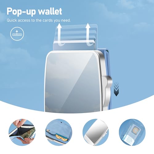 Wallet Women RFID Blocking Wallet with ID Windows, Pop-up Case, Cash Slot, Credit Card Minimalist Wallet with Mirror and Coin Pocket (Dreamy blue)3
