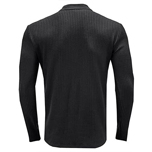 NJNJGO Camiseta polo masculina com nervuras e stretch slim fit manga comprida para treino, Preto, M