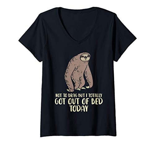 Femme Not To Brag Out Of Bed Today Sloth Funny Lazy Animal Gift T-Shirt avec Col en V