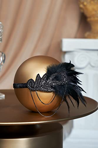 Babeyond 1920S Flapper Headband Roaring 20S Great Gatsby Feather Headpiece (Black Crystal) #TOP11