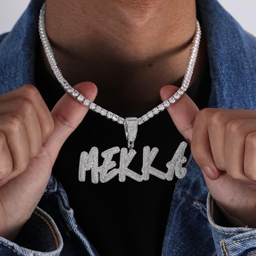 Lulu Mel Iced Out Personalized Cursive Name Necklace For Trendy Women, Custom Handmade Nameplate Pendant With Cuban Link Chain, White Gold Plated Hip Hop CZ Diamond Jewelry Gifts3