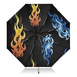 RPLIFE Umbrella, Auto Open Close Folding Umbrella Windproof, Compact Size for Backpacks/Handbags - for Travel, Cool Color Flames Black
