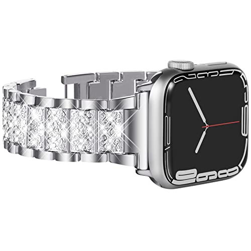 KADES 42mm(Series 11 10) 41mm 40mm 38mm Compatible with Apple Watch Straps for Women Bling Diamond Rhinestone Bracelet Replacement Band for iWtach SE 3 2 1/Series 11 10 9 8 7 6 5 4 3 2 1,Silver - Image 3